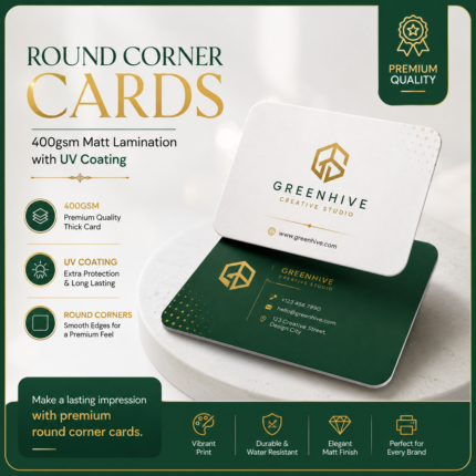 Round Corner Cards – 400gsm Matt Lamination with UV Spot